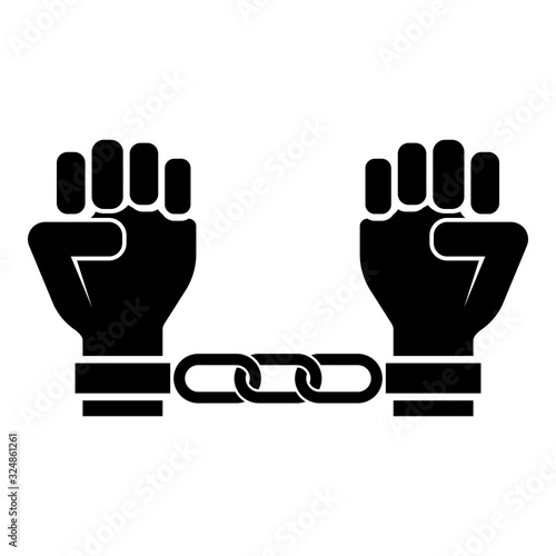 Handcuffed hands Chained human arms Prisoner concept Manacles on man Detention idea Fetters confine Shackles on person icon black color vector illustration flat style image