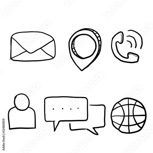 doodle contact icon set illustration with handdrawn style