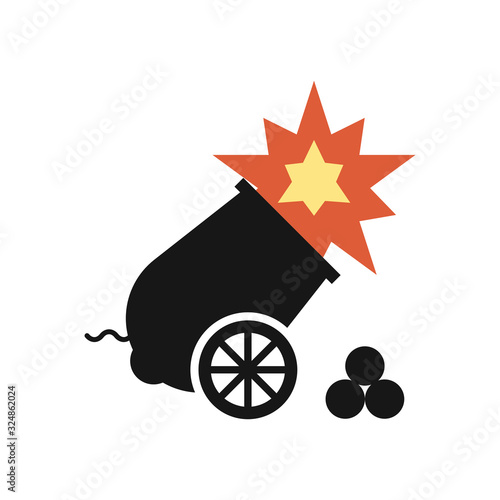 Firing Cannon icon. Flat style. Isolated. 