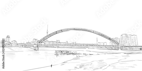 Wuhan. Hubei. China. Urban sketch Hand drawn sketch. Vector illustration.
