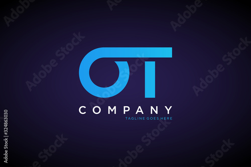 Blue Letter O and T Linked Logo isolated on Dark Blue Gradient Background. Flat Vector Logo Design Template Element.