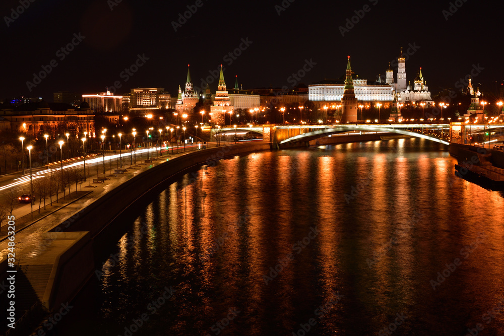 Panoramic night view of the Moscow Kremlin, Russia Panoramic night view of the Moscow Kremlin, Russia