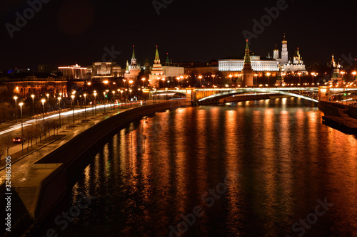 Panoramic night view of the Moscow Kremlin, Russia