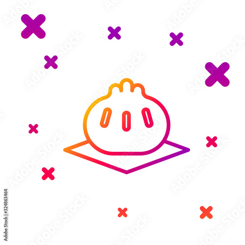 Color line Khinkali on cutting board icon isolated on white background. Traditional georgian dumpling. Gradient random dynamic shapes. Vector Illustration