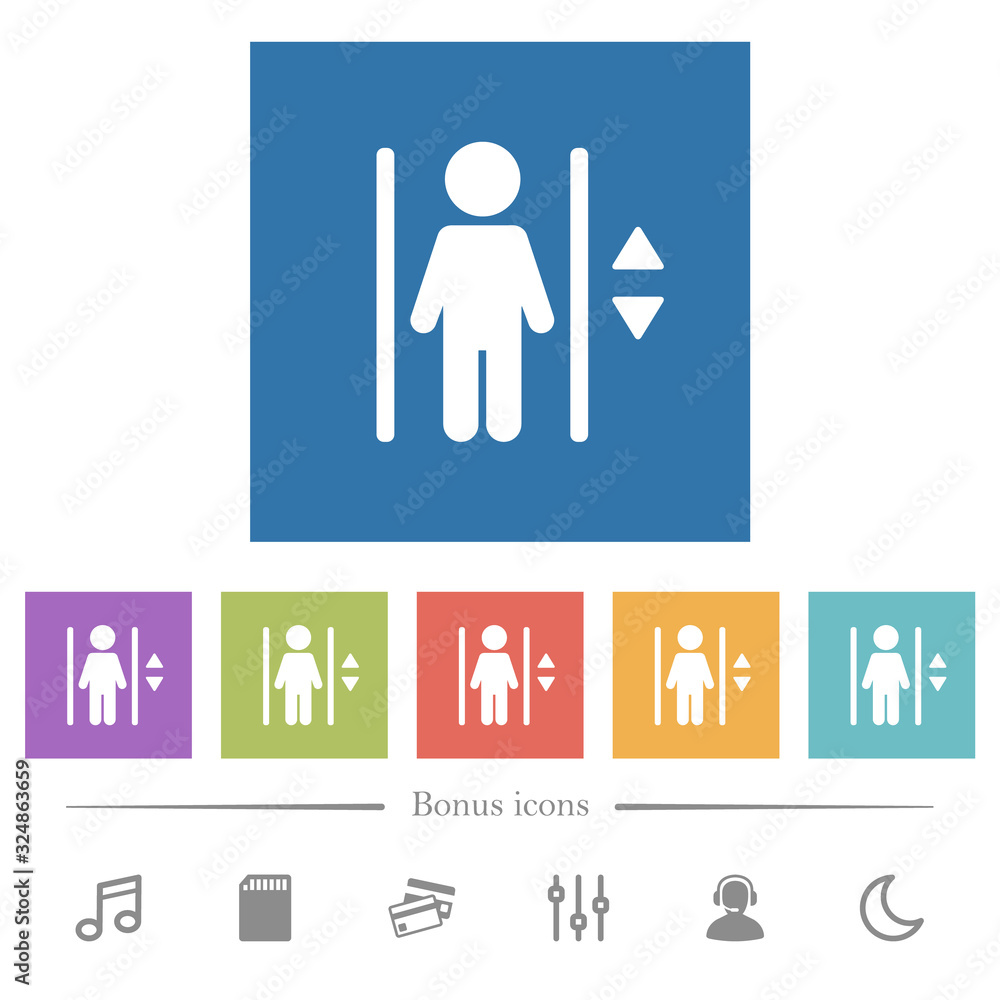 Obraz premium Elevator flat white icons in square backgrounds