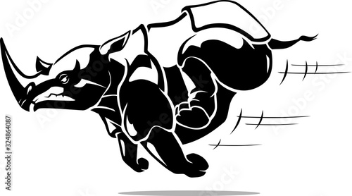 Tough Rhino Charging Forward, Shadowed Illustration