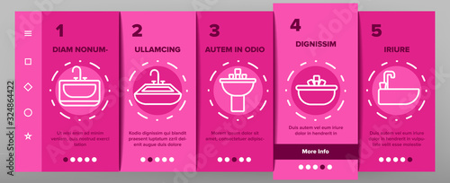 Sink Ceramic Bathroom Onboarding Icons Set Vector. Bath Sink With Faucet, Restroom Hands And Face Wash Equipment Illustrations