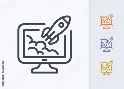  Rocket On Computer - Pastel Stroke Icons