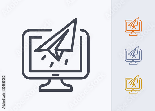 Paper Plane On Computer - Pastel Stroke Icons