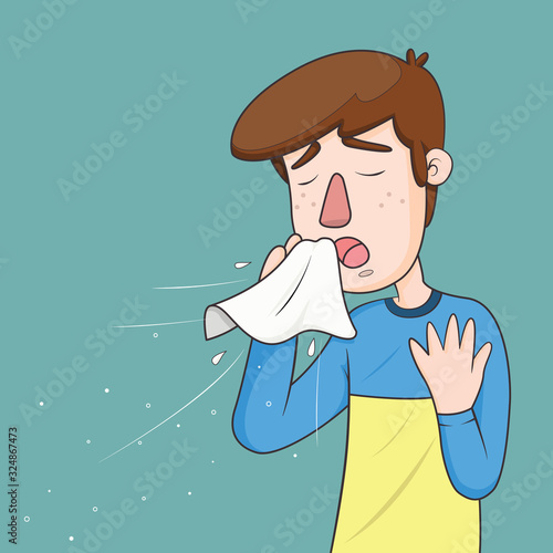 Man with sneezing with spray and small drops vector
