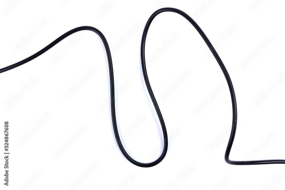 Black electrical flexible wire isolated on white background. Network, connection industrial power energy cables. Black electrical flexible wire isolated on white background. Network, connection industrial power energy cables.