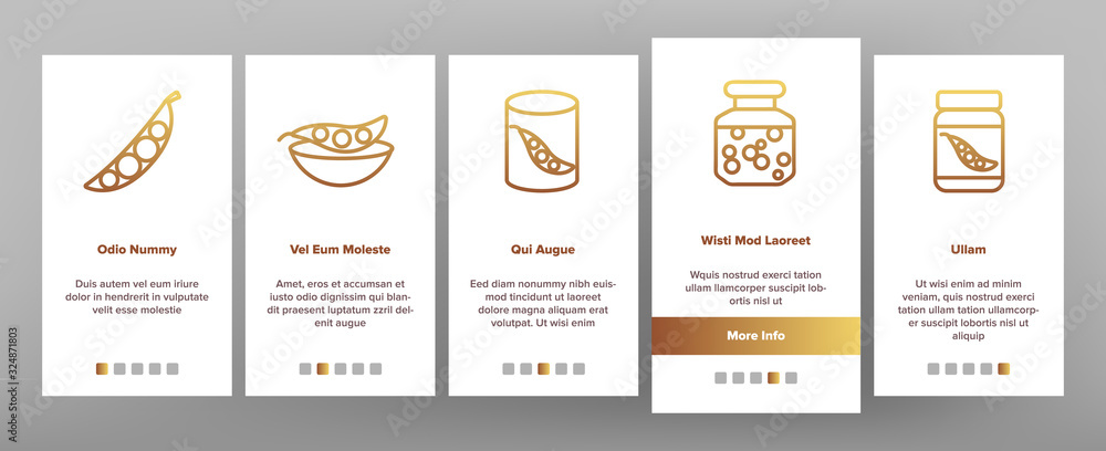 Fototapeta premium Peas Bob Vegetable Onboarding Icons Set Vector. Peas In Glass Jar And Metallic Container, Natural Agricultural Vitamin Food Illustrations