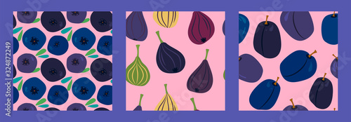 set of three fruit patterns