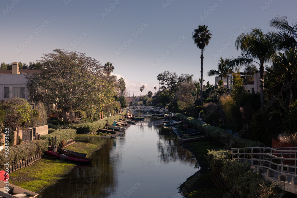 View from the canals from Venice Beach in Los Angeles, California, United States.