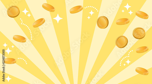 金貨が飛ぶ ハッピーなイメージ（余白多め）