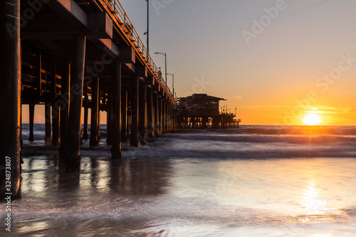 Santa Monica pier, iconical view from California coast, United States. photo