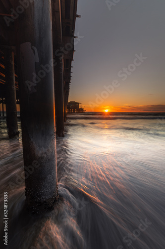 Santa Monica pier, iconical view from California coast, United States. photo