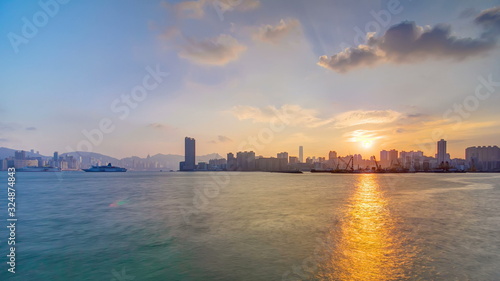 Hong Kong Sunset, View from kowloon bay downtown timelapse