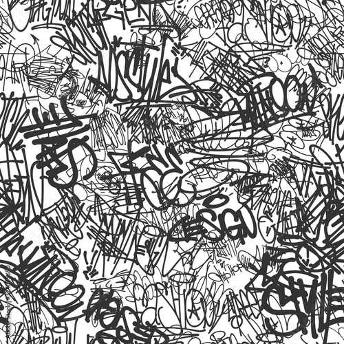 Vector graffiti tags seamless pattern, print design.