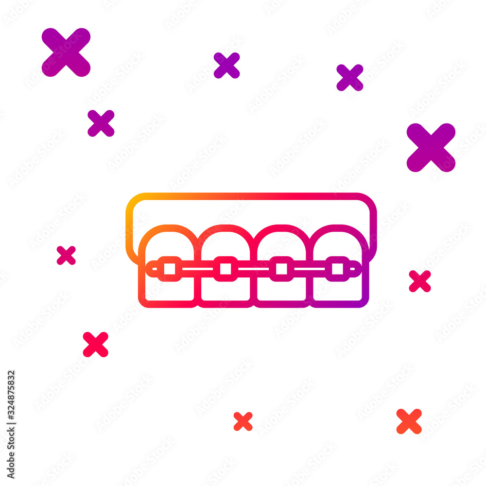 Color line Teeth with braces icon isolated on white background ...