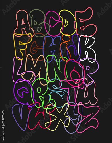 Creative funny font. Hand drawn colorful letters.