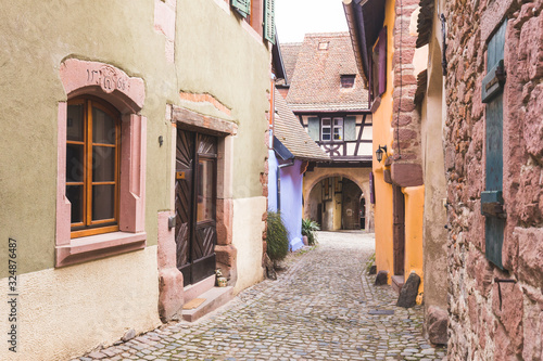Riquewihr in Alsace, France. Enchanting medieval village, along the wine road that connects Colmar to Strasbourg.