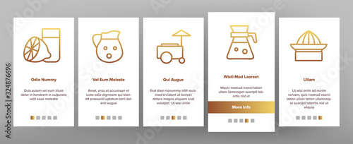 Lemonade Tasty Drink Onboarding Icons Set Vector. Lemonade In Glass With Tube And In Bottle, Juicer And Lemon Sliced Piece Illustrations