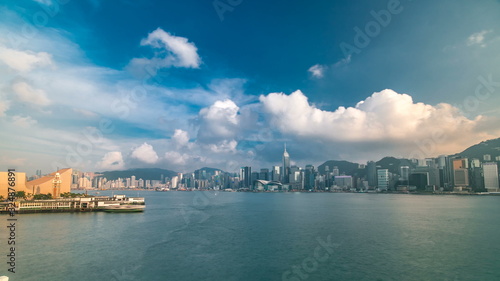 Photography Hong Kong Harbor panorama cityscape timelapse - Central District, Victoria Harbor, Victoria Peak, Hong Kong Island and Kowloon, Hong Kong