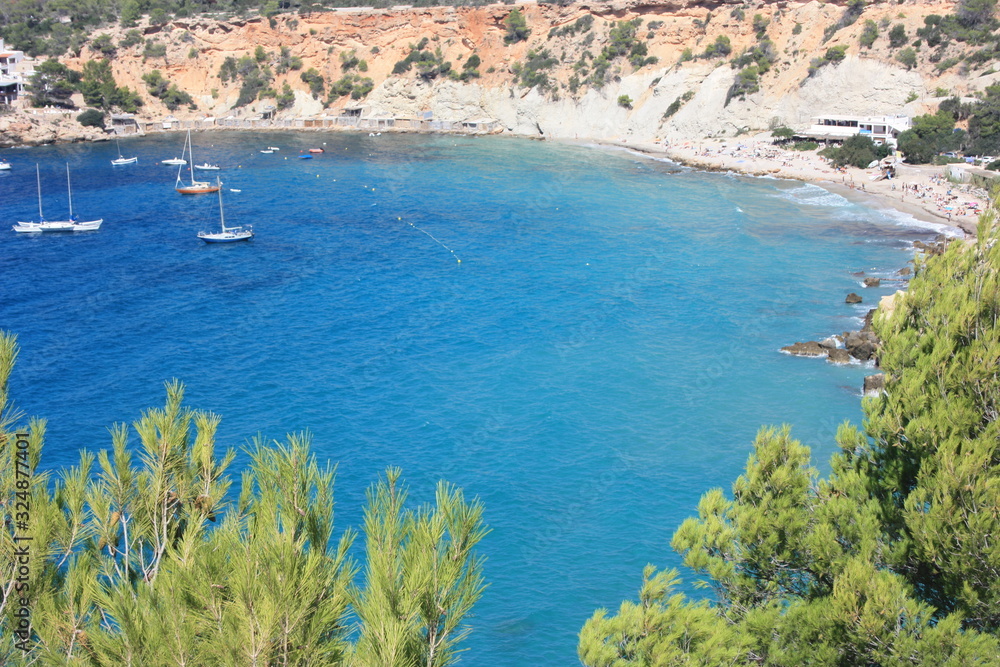 Obraz premium the blue sea of ​​ibiza in summer and its bright colors between water and beaches in the coves
