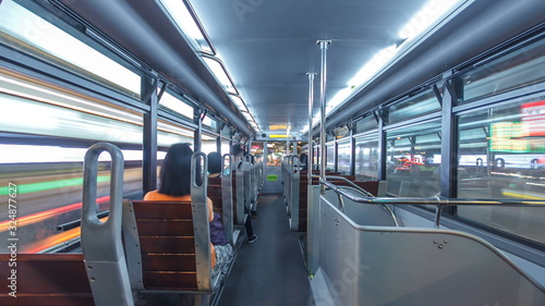 Photography View inside double-decker tram on street of HK timelapse hyperlapse