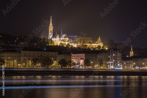 City of Budapest at night  skyline of the Buda side  Hungary.