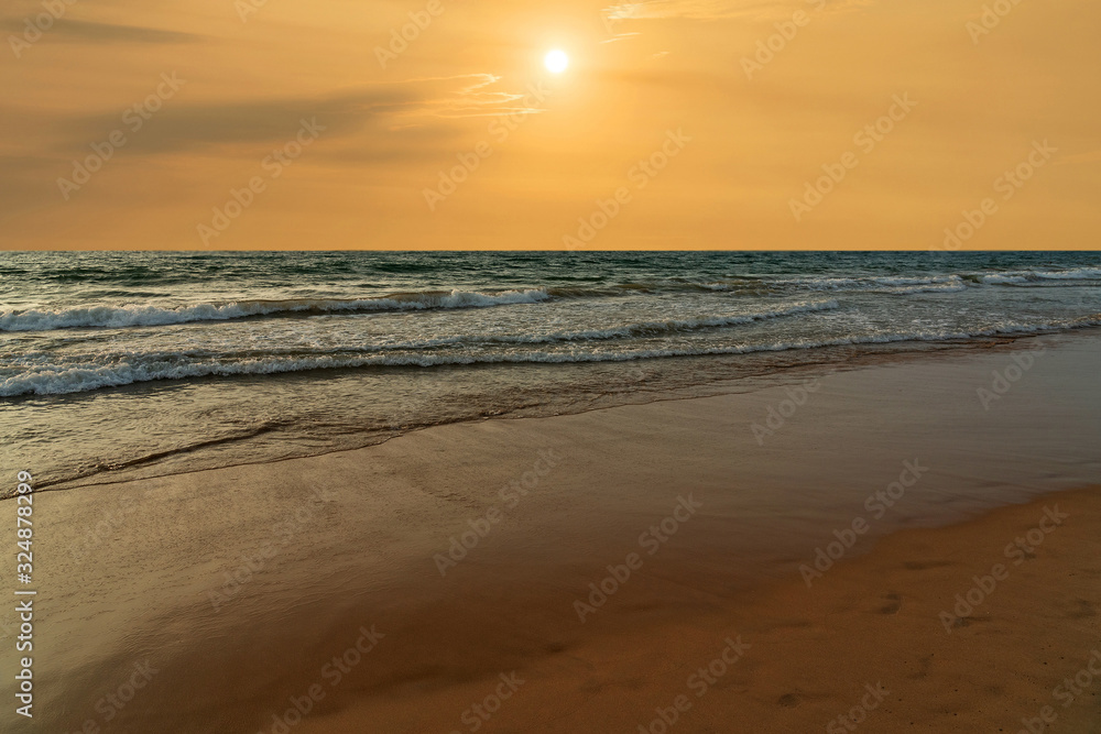 Ocean beach sunset landscape view, Sri Lanka
