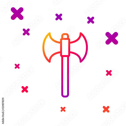 Color line Medieval axe icon isolated on white background. Battle axe, executioner axe. Gradient random dynamic shapes. Vector Illustration