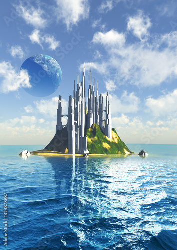 Futuristic city in the sea photo