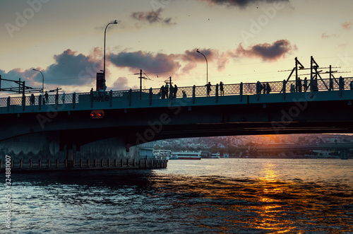 Istanbul Turkey bridge Bosphorus Bay sunset reflection