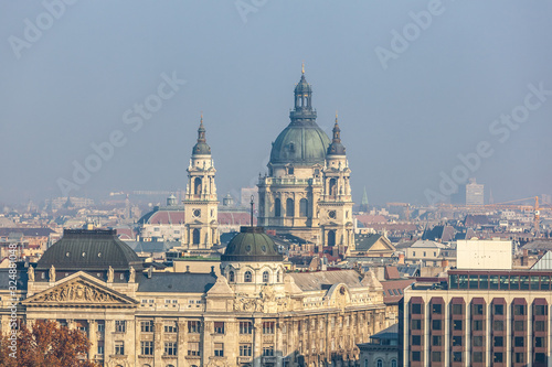 Aerial view about the towers of the famous St.Stephen's Basilica in Budapest