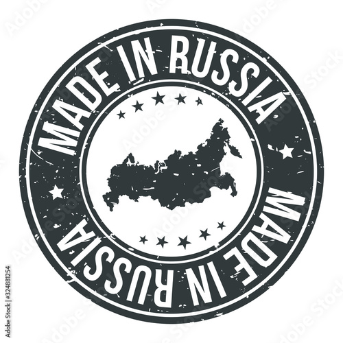 Made in Russia Map. Quality Original Stamp Design Vector Art.