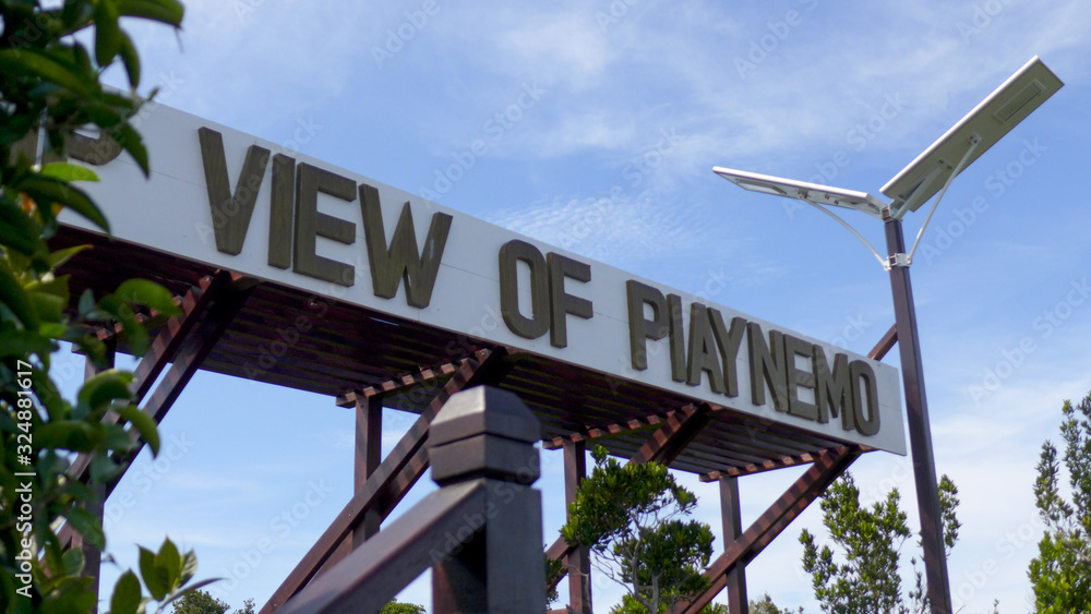 Fototapeta premium Sign of the Piaynemo panoramic view in Fam Island, Raja Ampat