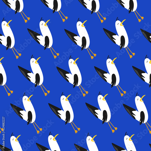 Seamless pattern  birds  hand drawn overlapping backdrop. Colorful background vector. Cute illustration  seagulls. Decorative wallpaper  good for printing