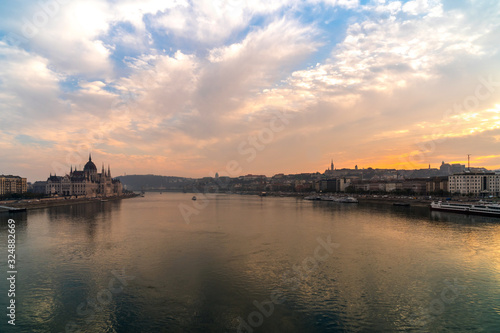 Danube river in budapest at sunset, Hungary