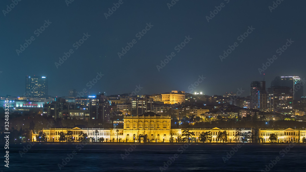 Mimar Sinan University night timelapse. View of besiktas district in istanbul taken from asian part of the city.