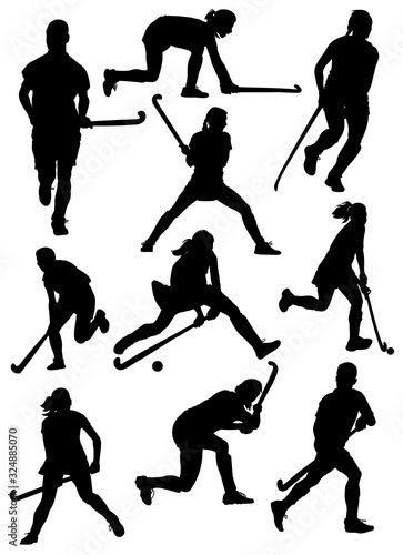  silhouettes of field hockey  vector photo