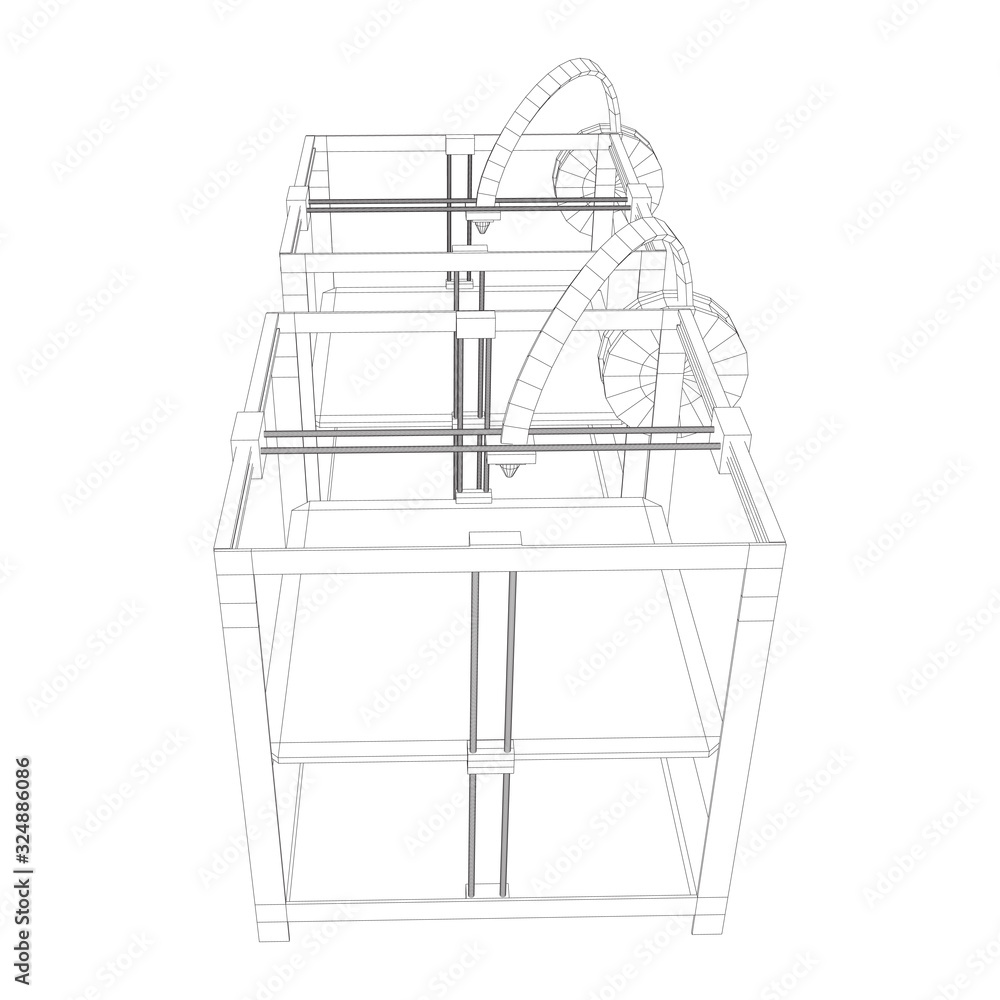 3D Printer Wireframe low poly mesh vector illustration