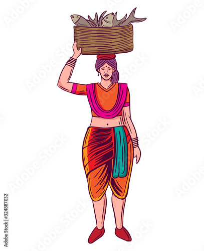 mumbai fisher woman vector