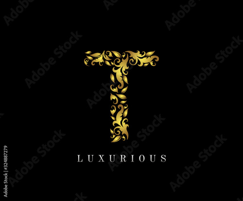 Golden T Luxury Logo Icon, Elegant T Letter Logo Design.
