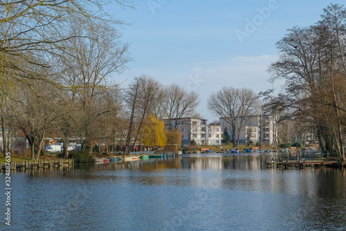 modern apartment buildings by the water in Berlin, Germany