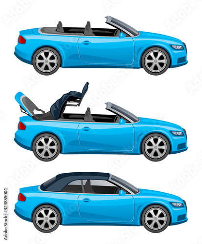 Blue cabriolet on a white background