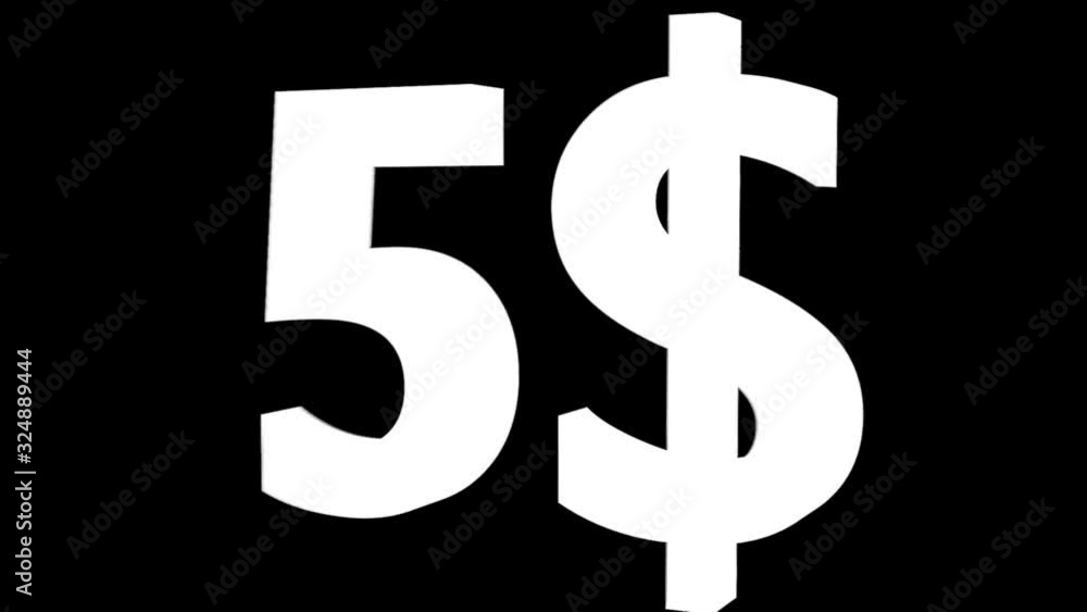 Isolated 5$ USD - US Dollar Sale text spinning animation with Alpha channel Isolated 5$ USD - US Dollar Sale text spinning animation with Alpha channel