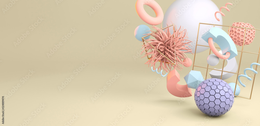 3d rendered illustration of geometric shapes on beige background, space for text. - obrazy, fototapety, plakaty 