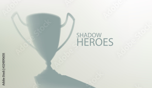 Transparent soft light and shadows from winner cup, champion bowl, goblet, trophy. Vector shadow overlay effect mockup. Natural lightning for poster, article, promo, web design, presentation element